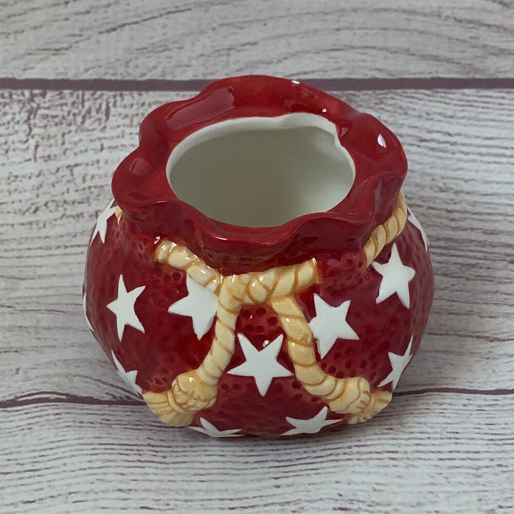 Mary Engelbreit Red Santa Bag Sugar Bowl White Stars 2 5/8"H